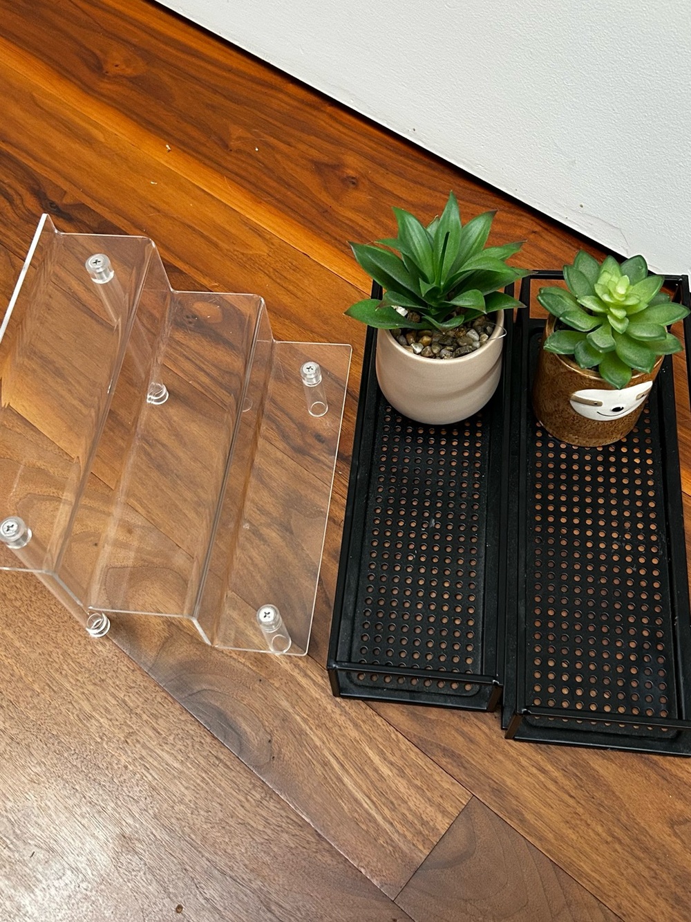 Clear Acrylic Tiered Organizer - Transparent Bathroom Storage faux plant bundle
